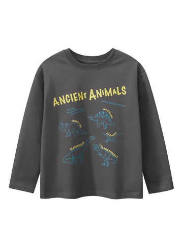 Jungen Casual 100% Baumwolle Dinosaurier Druck Langarm T-Shirt Koreanischer Stil Weich Atmungsaktiv Rundhals Top Für Kinder