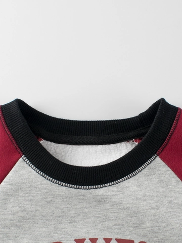 Felpa Bambini Manica Raglan Fodera In Pile Misto Cotone Stampa Vintage Americana Unisex Ragazzi Ragazze Caldo