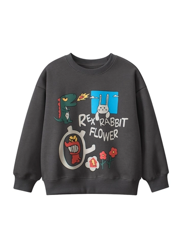 Sudadera para Niños con Estampado de Dinosaurio Conejo Forro Polar Manga Larga Cuello Redondo Jersey para Niños Niñas Mezcla de Algodón