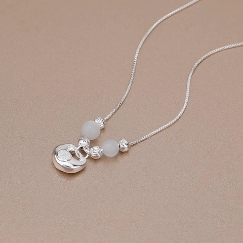 Chinese Style Peace Lock Pendant Necklace Copper With White Beads Fu Character Retro Elegant Jewelry For Women