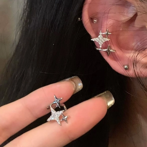 Rhinestone Star Ear Cuff Non Piercing Copper Earrings Chic Geometric Clip On Jewelry For Women