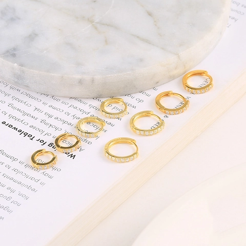 Luxury Copper Zirconia Hoop Earrings With 925 Sterling Silver Earring Post Gold Rose Gold Silver Huggie Earrings For Women