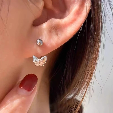 Vlinder Gebogen Haak Oorbellen Koper Zilvertint 925 Sterling Zilveren Oorknopjes Minimalistisch Schroefsluiting Dames