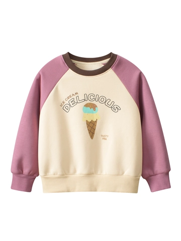 Felpa Ragazza Manica Lunga Raglan Grafica Gelato Foderata In Pile Misto Cotone Pullover Girocollo Top Casual