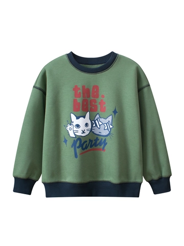 Kids Fleece Lined Sweatshirt Cotton Blend Long Sleeve Pullover Cartoon Cat Print Casual Daily Tops For Boys Girls Teens