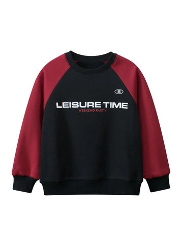 Kinder Fleece Sweatshirt Raglan Langarm Rundhalsausschnitt Color Block Buchstabendruck Pullover Für Jungen Mädchen