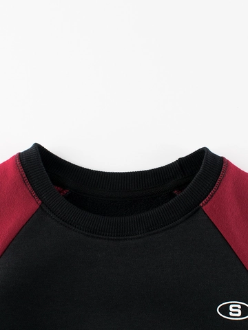 Kinder Fleece Sweatshirt Raglan Langarm Rundhalsausschnitt Color Block Buchstabendruck Pullover Für Jungen Mädchen