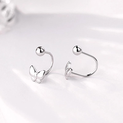 Vlinder Gebogen Haak Oorbellen Koper Zilvertint 925 Sterling Zilveren Oorknopjes Minimalistisch Schroefsluiting Dames