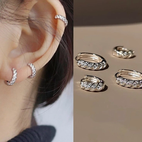 Orecchini A Cerchio Geometrici Intrecciati Strass Trama Ondulata Gioielli Moda Rame Elegante Minimalista Piccoli Huggies