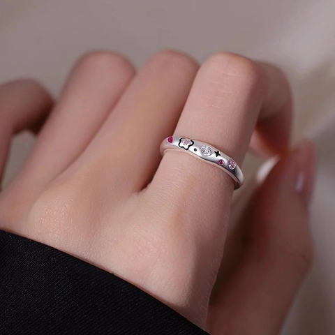 Anillo De Cobre Ajustable Con Flor Zircón Rosa Estilo Dulce Coreano Joyería Estrella Esmalte Para Mujeres
