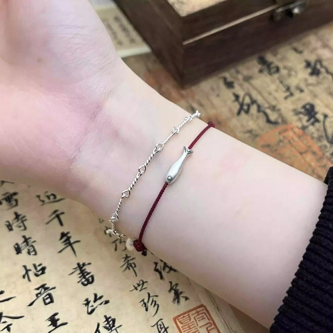 Handmade Woven Red String Bracelet With 925 Sterling Silver Fish Pendant Adjustable Good Luck Jewelry For Women