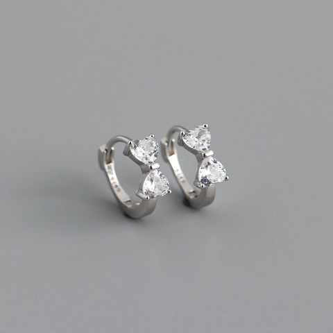 Bow Huggie Earrings Heart Shaped Cubic Zirconia Dainty Elegant Niche Fashion Jewelry For Women