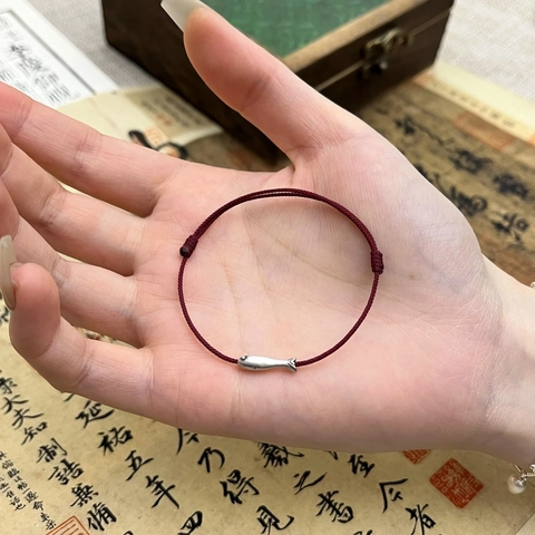 Handmade Woven Red String Bracelet With 925 Sterling Silver Fish Pendant Adjustable Good Luck Jewelry For Women