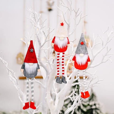 Set di Gnomi di Natale da Appendere Bambola senza Volto Peluche Gambe Lunghe Cappello a Stella Stile Nordico Albero Casa Festa