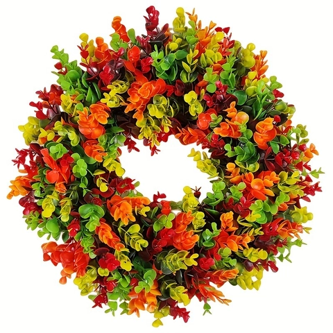 Artificial Eucalyptus Wreath Colorful Plastic Autumn Harvest Leaves For Front Door Wall Hanging Farmhouse Home Decor