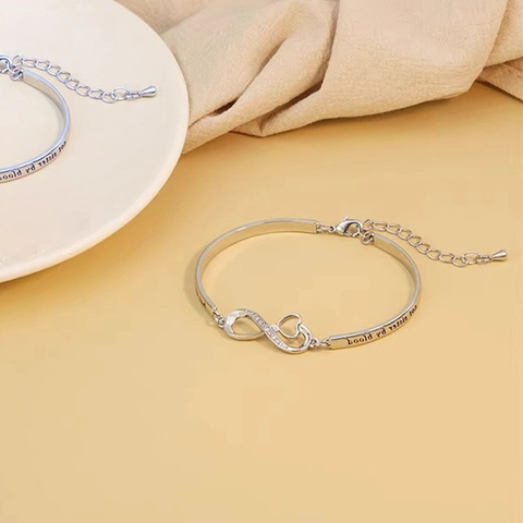 Bracciale Cuore Infinito Rame Zirconia Inciso Citazione Sorella Gioielli Regolabili Regalo Per Donna Elegante Tono Argento