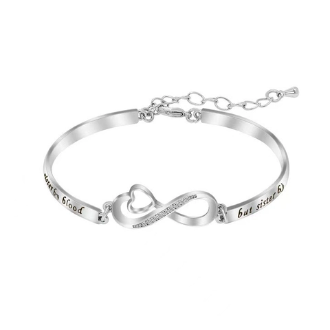 Bracciale Cuore Infinito Rame Zirconia Inciso Citazione Sorella Gioielli Regolabili Regalo Per Donna Elegante Tono Argento