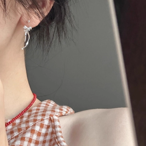 French Style Ribbon Bow Dangle Earrings Silver Plated Copper Minimalist Long Tassel Drop Ear Jewelry For Women