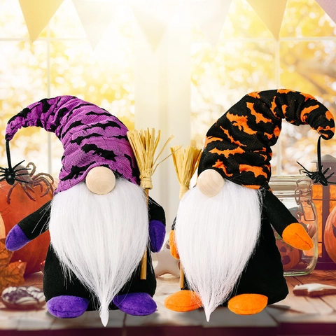Gnomo di Halloween Bambola di Peluche Statuetta di Rudolph Senza Volto Con Scopa Pipistrello Ragno Per Decorazione Casa