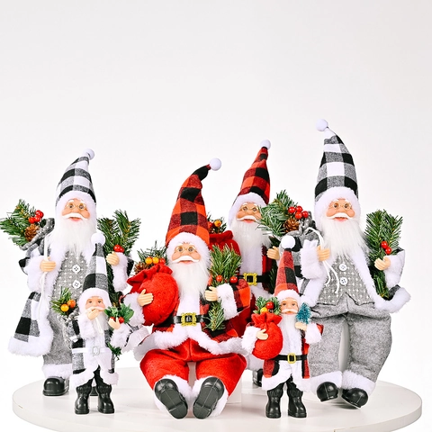Kerst Kerstman Figuur Ornament Buffalo Ruit Stof Hars Zittende Staande Kerstman Pop Voor Thuis Bureau Xmas Party Vakantie Decoratie