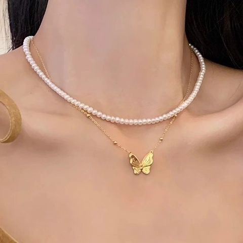 Vlinder Hanger Ketting Koper Verguld Kralenketting Elegante Nieuwe Chinese Stijl Sleutelbeen Sieraden Voor Dames