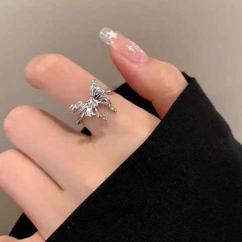 Irregular 3D Butterfly Open Ring Copper Zircon Faux Artificial Pearl Adjustable Fashion Chic Jewelry For Women