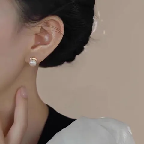 Boucles d'Oreilles Puces Künstliche Perle Couronne Élégantes Avec Strass Et Tige En Argent Style Français Vintage Pour Femmes