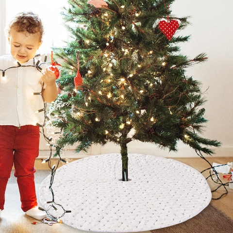 116cm Runde Weihnachtsbaumdecke Weißer Plüschstoff Mit Pailletten Stern Dekor Für Feiertagsparty Zuhause Ornament Baum Basis Abdeckung