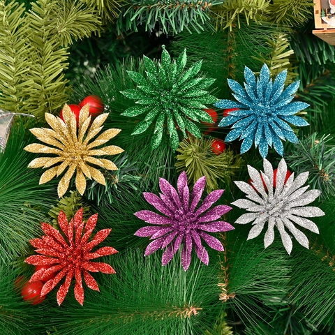 Künstliche Weihnachtsblumen Poinsettia Glitzer Blumen Hängeornamente Mehrfarbig Für Weihnachtsbaum Feiertag Party Deko