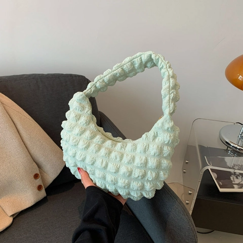 Bubble Textur Hobo Tasche Für Damen Popcorn Stoff Halbmond Unterachsel Schulterhandtasche Lässig Mode