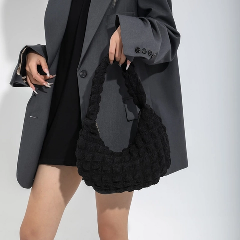 Bubble Textur Hobo Tasche Für Damen Popcorn Stoff Halbmond Unterachsel Schulterhandtasche Lässig Mode