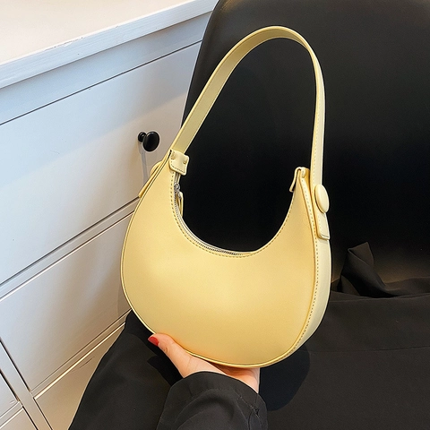 Bolso de Axila de Cuero PU Minimalista para Mujer Moda Francesa Color Sólido Bolso de Hombro Bolso Hobo Versátil con Textura