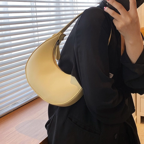 Bolso de Axila de Cuero PU Minimalista para Mujer Moda Francesa Color Sólido Bolso de Hombro Bolso Hobo Versátil con Textura