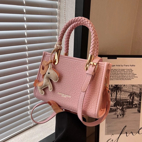 Bolso De Mano Para Mujer De Cuero PU Asa Trenzada Bolso Bandolera Con Amuleto