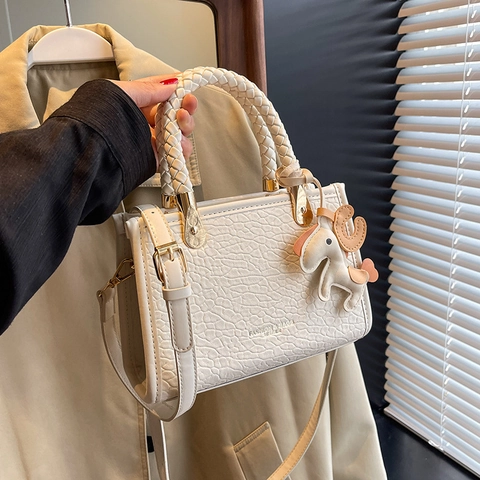 Bolso De Mano Para Mujer De Cuero PU Asa Trenzada Bolso Bandolera Con Amuleto