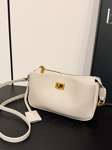 Women PU Leather Square Handbag With Gold Turn Lock Minimalist Shoulder Crossbody Bag Adjustable Strap
