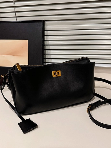 Women PU Leather Square Handbag With Gold Turn Lock Minimalist Shoulder Crossbody Bag Adjustable Strap