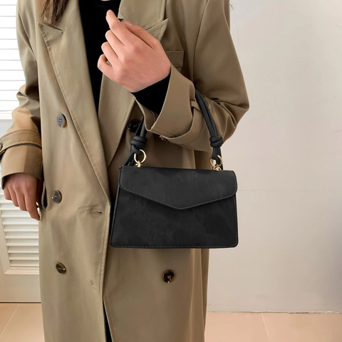 Bolso de Hombro Cuadrado de Cuero PU para Mujer de Moda 2024 Color Sólido Solapa de Sobre Bolso de Bandolera Con Asa de Nudo Cierre Magnético