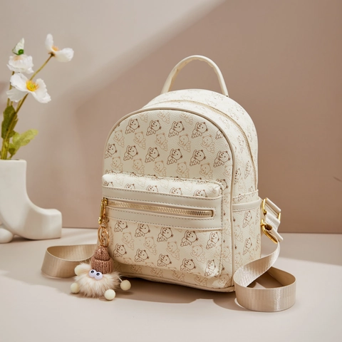Mini Zaino Da Donna Alla Moda In Pelle PU Con Stampa Orso Cartone Animato Con Ciondolo In Peluche Kawaii Zainetto Scuola
