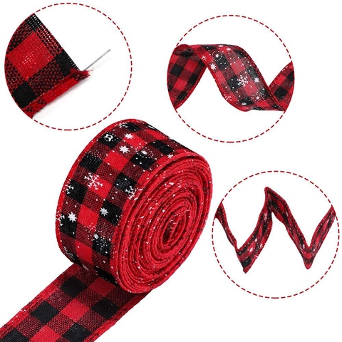 Weihnachtsband Büffelkaro Schneeflocke Bedruckt Leinenimitat Für Geschenkverpackung Baumschmuck Feiertagsdekoration