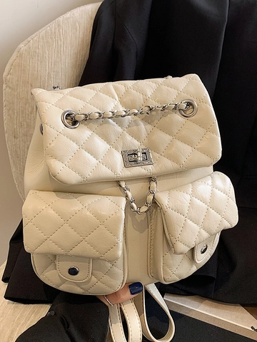 Zaino Trapuntato A Rombi Da Donna Pelle PU Tracolla A Catena Tasche Multiple Moda Versatile Borsa Per Scuola Viaggio