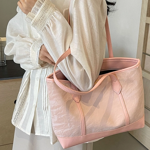 Dames Casual Gekreukte Textuur PU Lederen Tote Tas Grote Capaciteit Commuter Schoudertas Elegant Eenvoudige Mode Handtas