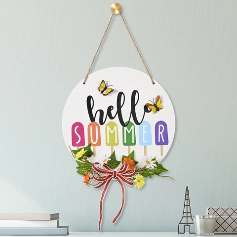 Rustikales Holz Willkommen Sommer Türhänger Mit Künstlichen Blumen Schmetterling Schleife Sommer Hello Summer Bauernhaus Dekor Wandbehang Schild