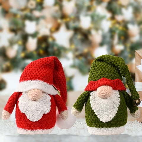 Gnomi di Natale Fatti a Mano a Maglia Bambola Rudolph Tomte Senza Volto Rosso Verde per Decorazioni da Tavolo Feste Casa