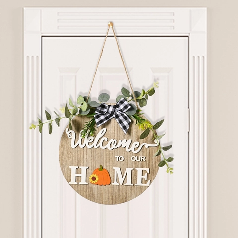Letrero de Madera Rústico de Bienvenida a Casa Con Iconos Estacionales Magnéticos Intercambiables Para Decoración de Puerta