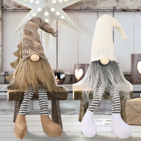 Handmade Christmas Gnome Ornament With Knitted Hat Long Striped Legs Nordic Faceless Doll Festive Home Tabletop Decor