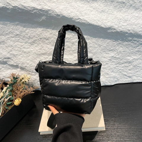 Metallic Glossy Quilted Puffer Handbag Lightweight Padded Crossbody Bag For Women Fashion Winter Tote Satchel