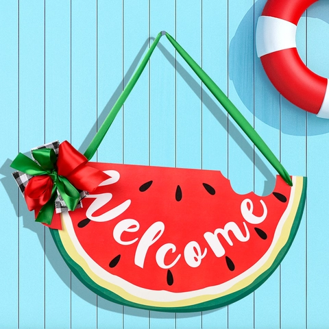 Wassermelone Willkommensschild Sommer Holz Türhänger Plakette Mit Schleife Dekor Für Veranda Wandbehang Ornament