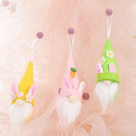 Decorazione da Appendere Gnomo di Pasqua Peluche Orecchie da Coniglio Tomte Svedese Giallo Verde Rosa Primavera Decorazione
