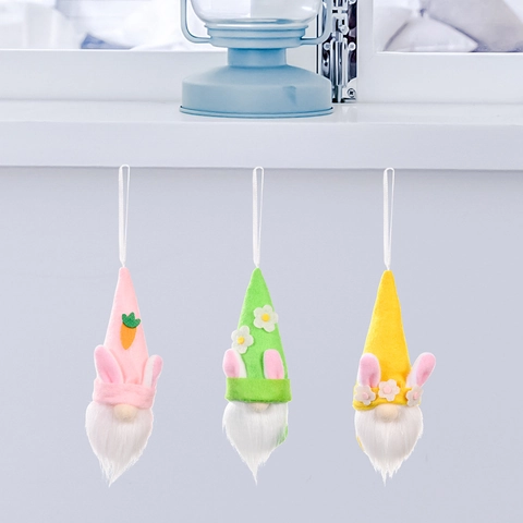 Decorazione da Appendere Gnomo di Pasqua Peluche Orecchie da Coniglio Tomte Svedese Giallo Verde Rosa Primavera Decorazione